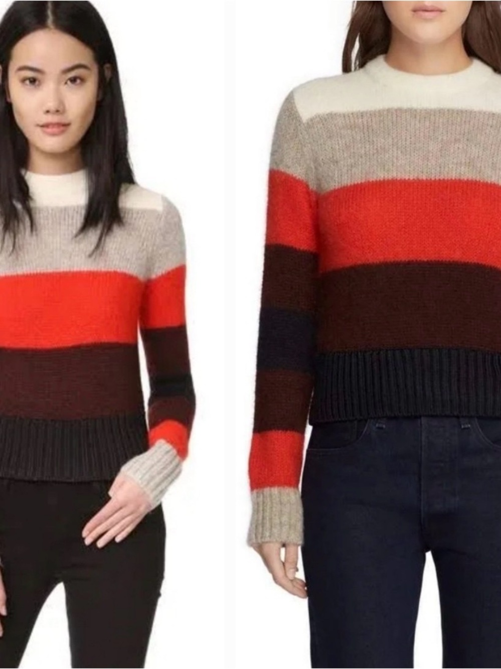 rag & bone Striped Crewneck Sweater in Cream, Red, Brown, Navy